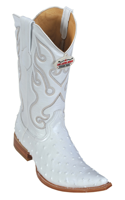 Los Altos White All-Over Ostrich Print 3X Toe Cowboy Boots 3950328